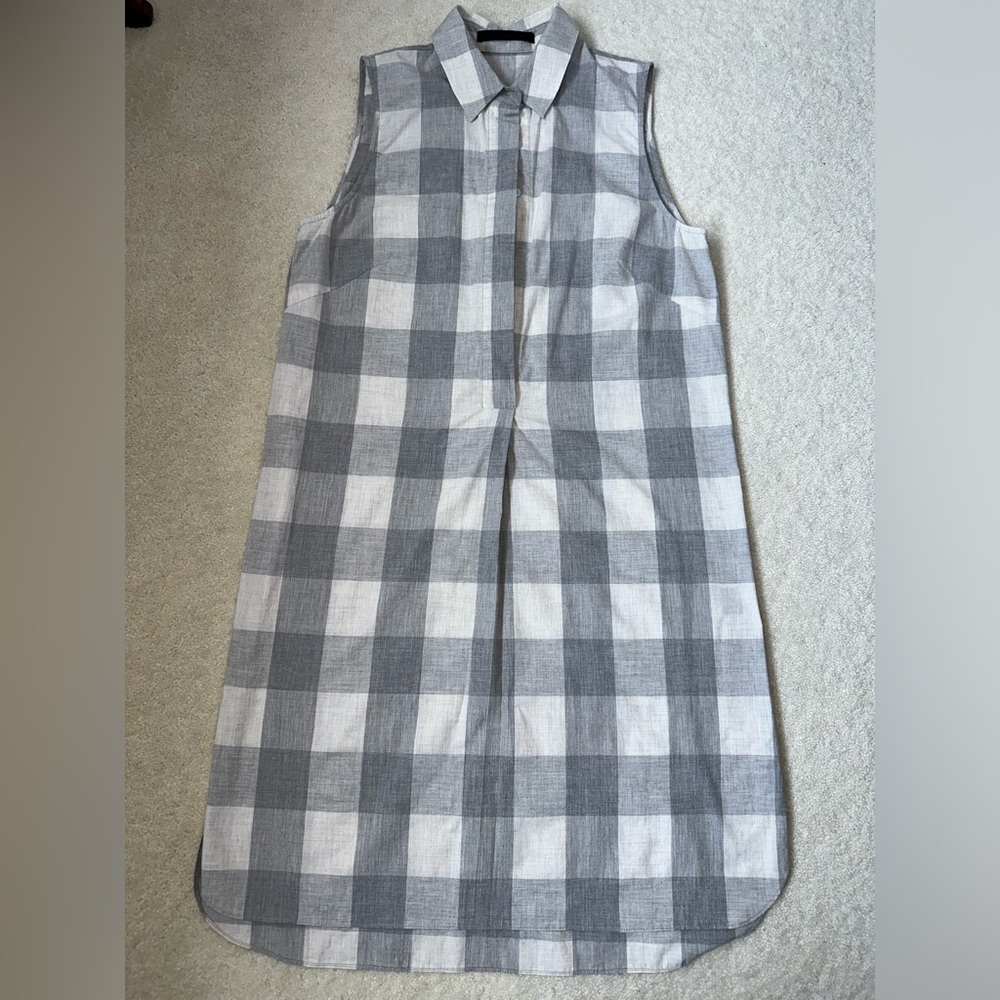Jenni Kayne Gray and White Gingham Sleeveless Shirt Dress